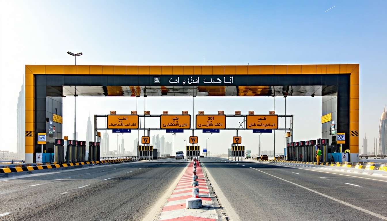 Modern road toll gate in Dubai
